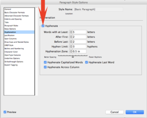 Step 3B Do you need to turn on auto hyphenation? Click the box.