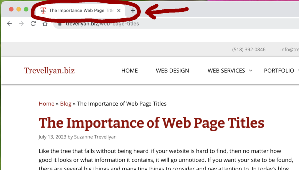 arrows pointing to where the page title is displayed on a web page
