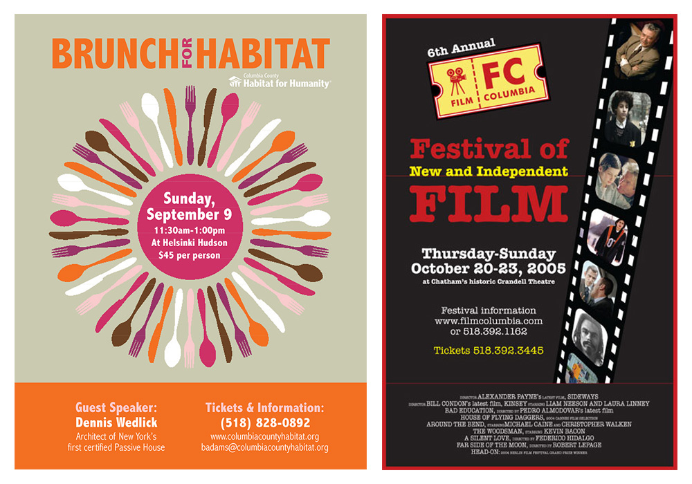 Posters for Columbia County Habitat for Humanity and FilmColumbia - designed by Trevellyan.biz, Columbia County, NY graphic designer