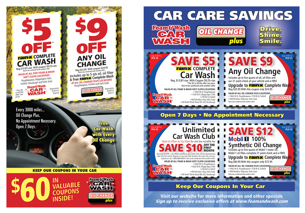 Flyer design for Foam and Wash Car Wash - designed by Trevellyan.biz, Columbia County, NY graphic designer