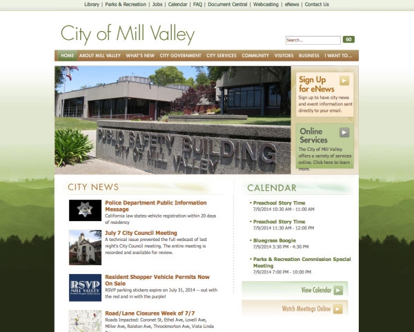 City of Mill Valley website homepage