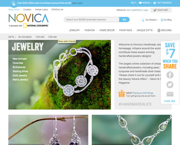 Novica Website jewelry page