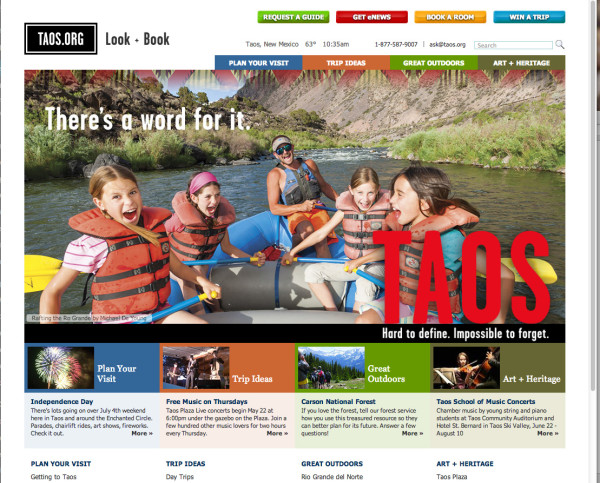 Taos New Mexico website homepage