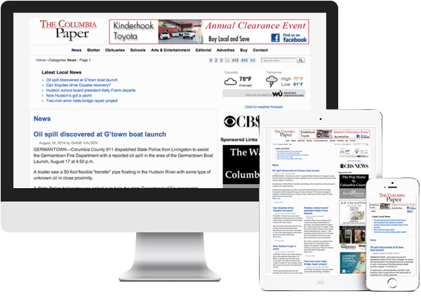 The Columbia Paper website on desktop, tablet and phone