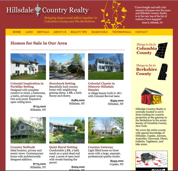 Hillsdale Country Realty website as displayed on a desktop computer