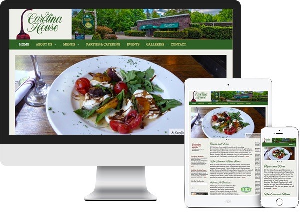 Carolina House Restaurant website on desktop, tablet and phone