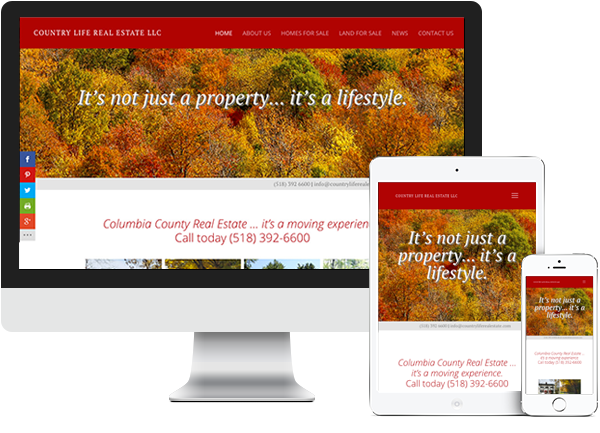 Country Life Real Estate website on desktop, tablet and phone