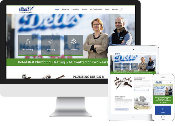 Dells’ Plumbing, Heating & A/C website on desktop, tablet and phone