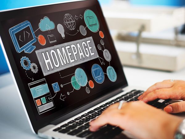 Screenshot of a laptop computer with a full width illustration of "Homepage"