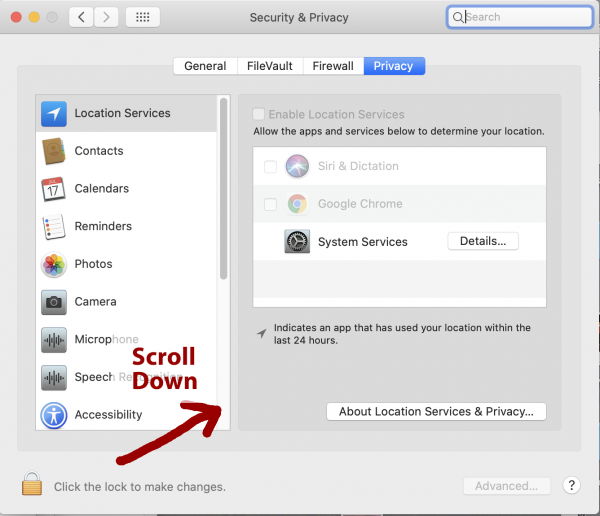 Screenshot of Catalina Systems Preferences panel with scroll bar highlighted