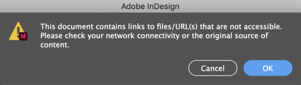 Error message: This document contains links to files/URL(s) that are not accessible. Please check your network connectivity or the original source of content.