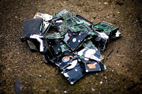 A pile of crushed desktop computers