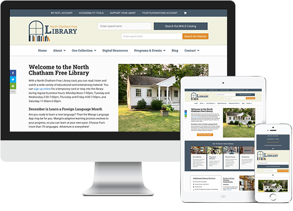 North Chatham Free Library website on desktop, tablet and phone