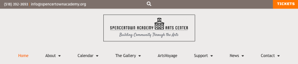 Spencertown Academy website header with logo in a box
