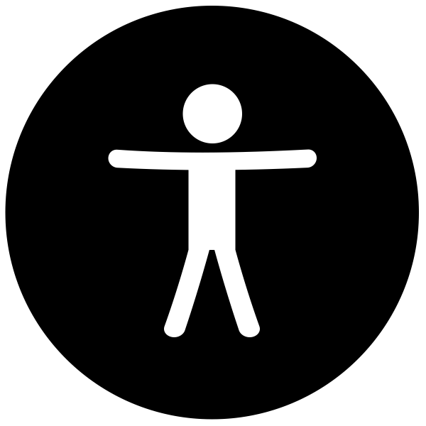 round black circle icon with a white stickfigure man inside