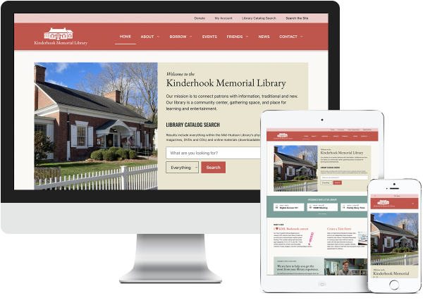 Kinderhook Memorial Library website on desktop, tablet and phone