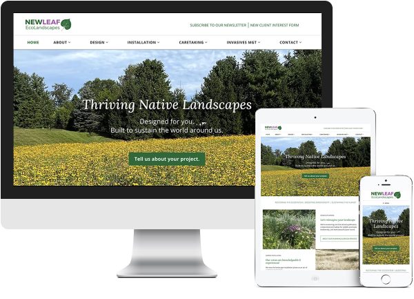 New Leaf Eco Landscapes website on desktop, tablet and phone